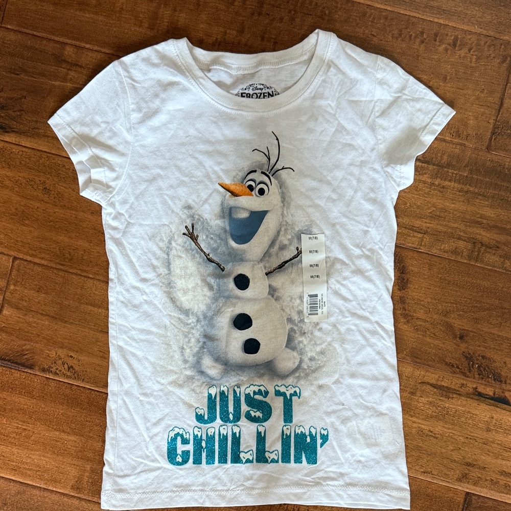 Girls Frozen “just chillin’” snow angel tee shirt - 7/8